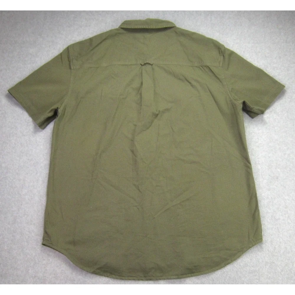 True Religion Shirt Mens L Green Short Sleeve Button Up Triple Needle Pocket
